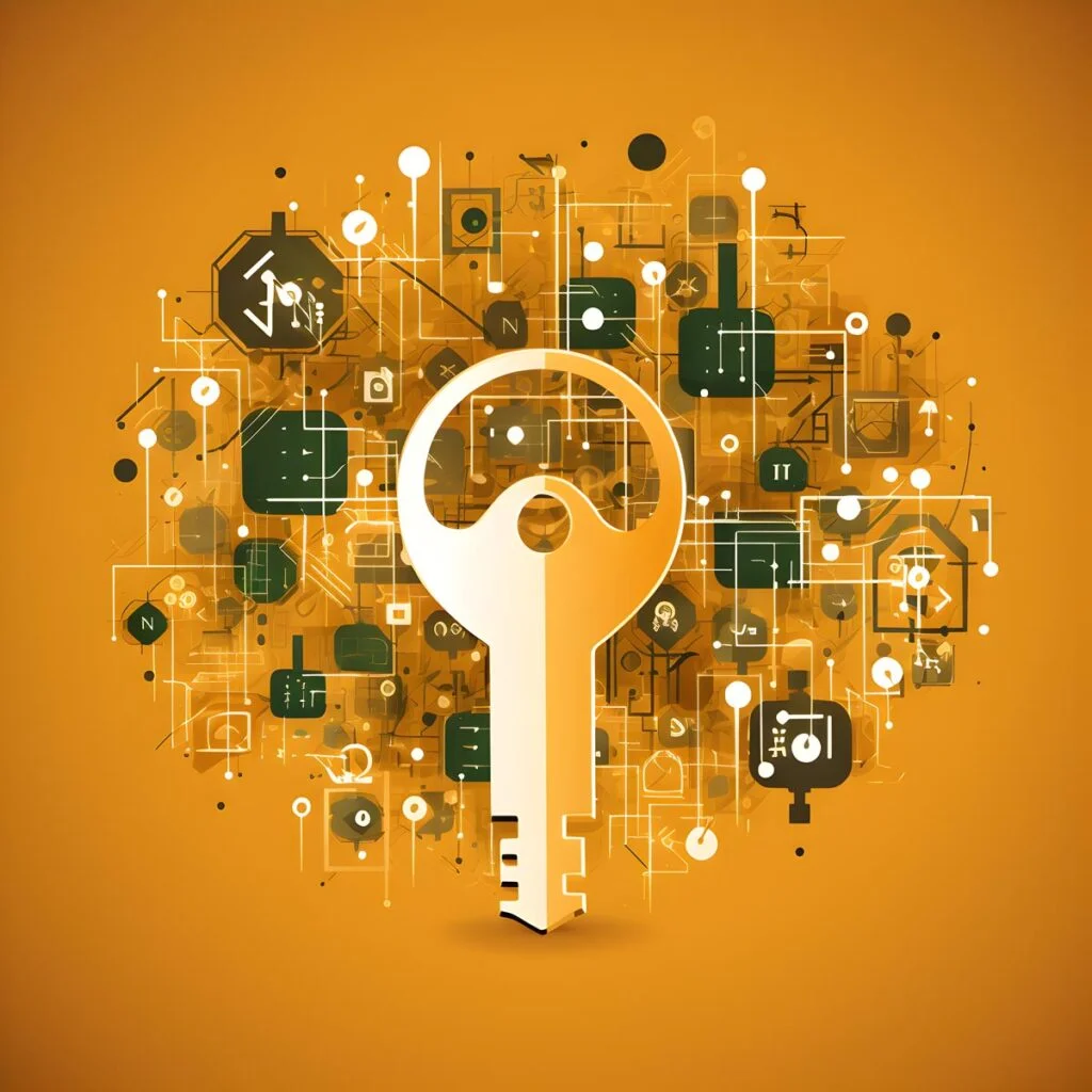 An digital art piece representing a key to unlock connections between objects.