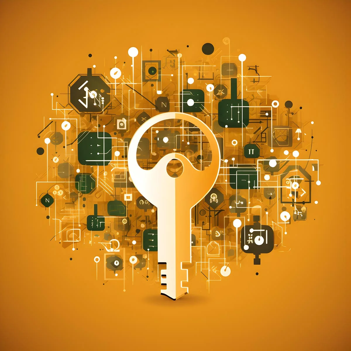 An digital art piece representing a key to unlock connections between objects.
