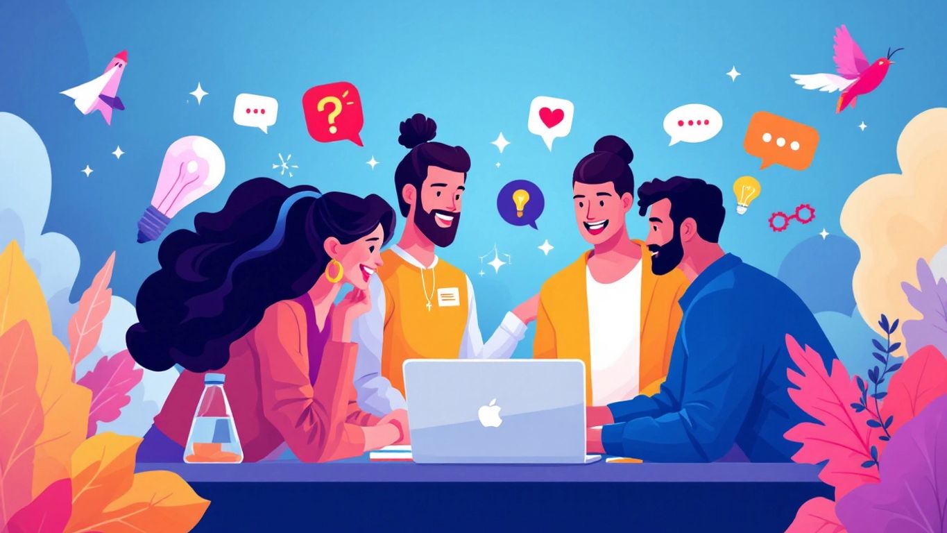 Team collaborating on digital marketing strategies with a laptop.